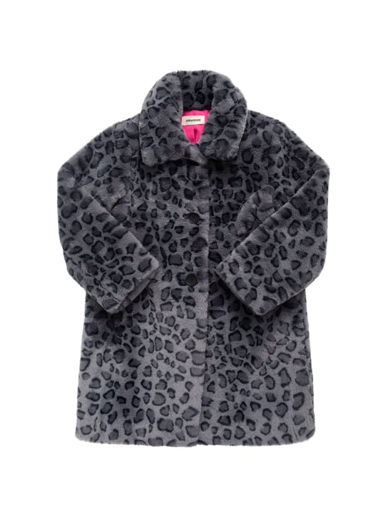 Zadig&Voltaire: Leopard print faux fur coat - Gris/Negro - kids-girls_0 | Luisa Via Roma