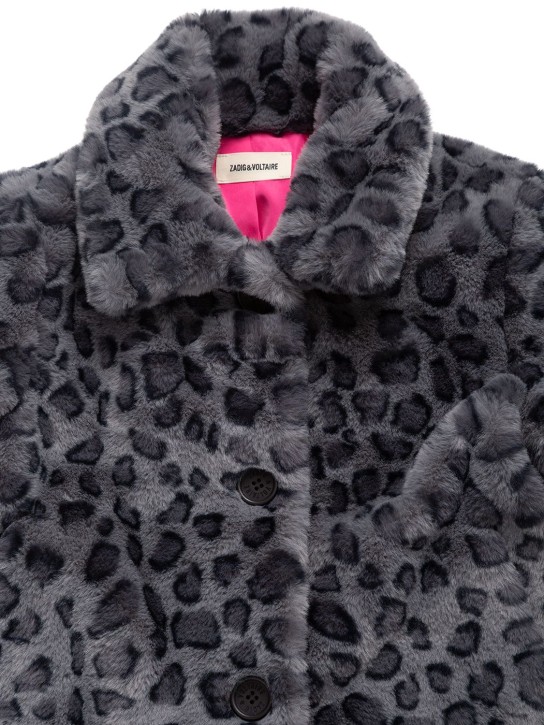 Zadig&Voltaire: Leopard print faux fur coat - Grey/Black - kids-girls_1 | Luisa Via Roma