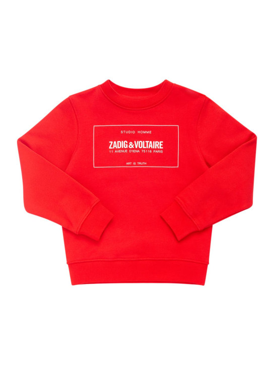 Zadig&Voltaire: Sweat-shirt en coton imprimé caoutchouté - Rouge - kids-girls_0 | Luisa Via Roma