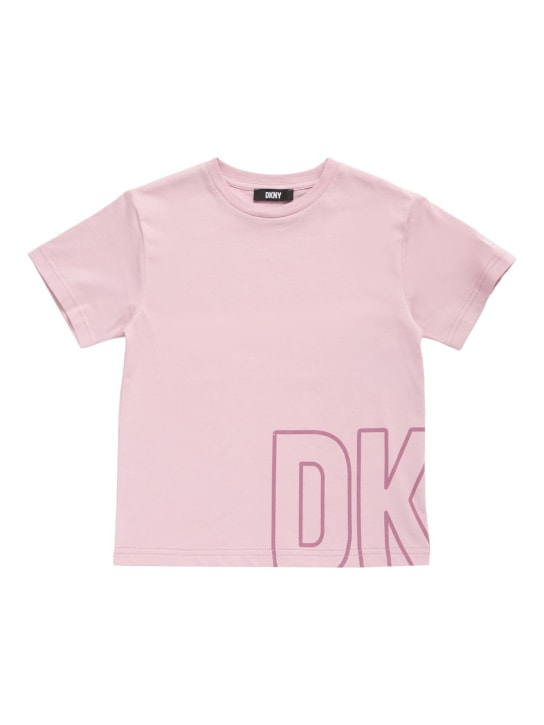 DKNY: T-shirt en jersey de coton à imprimé logo - kids-girls_0 | Luisa Via Roma