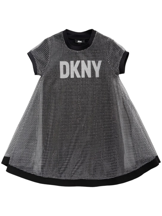 DKNY: 2合1金银丝网眼&Milano平纹针织连衣裙 - 银色/黑色 - kids-girls_0 | Luisa Via Roma