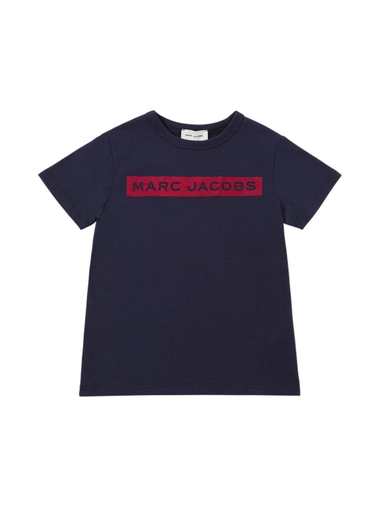 Marc Jacobs: Camiseta de jersey de algodón orgánico con logo - Azul - kids-girls_0 | Luisa Via Roma