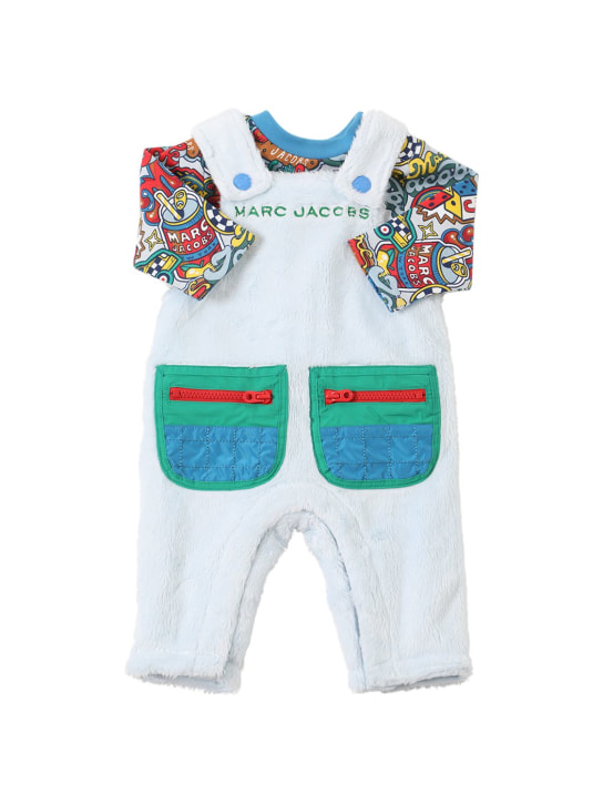 Marc Jacobs: Faux fur overalls & interlock t-shirt - Lightblue/Multi - kids-boys_0 | Luisa Via Roma