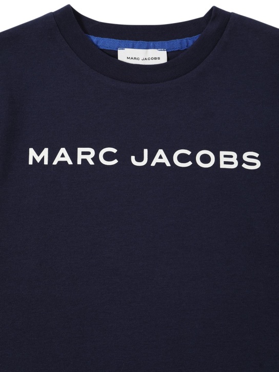 Marc Jacobs: Camiseta de algodón con logo estampado - Azul Marino - kids-boys_1 | Luisa Via Roma