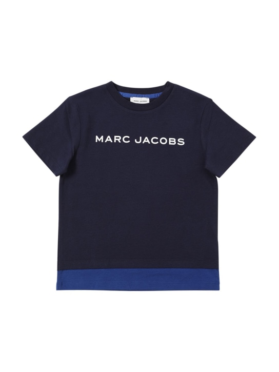 Marc Jacobs: Logo printed cotton t-shirt - Dunkelblau - kids-boys_0 | Luisa Via Roma