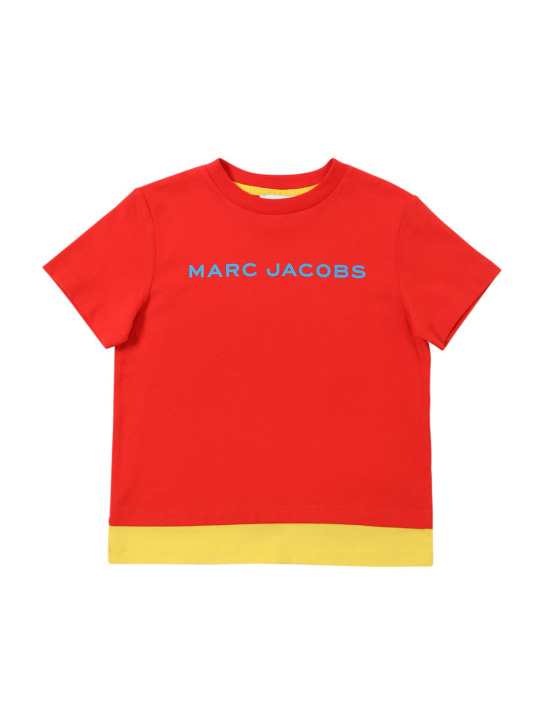 Marc Jacobs: T-shirt en coton imprimé logo - Rouge - kids-boys_0 | Luisa Via Roma