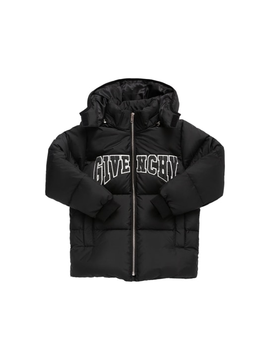Givenchy: Nylon down jacket w/ logo patch - Schwarz - kids-boys_0 | Luisa Via Roma