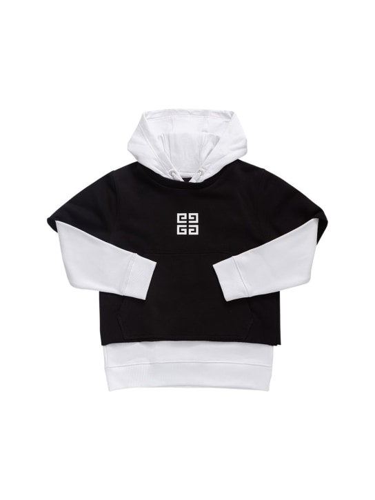 Givenchy: Layered cotton sweatshirt hoodie - Negro/Blanco - kids-girls_0 | Luisa Via Roma