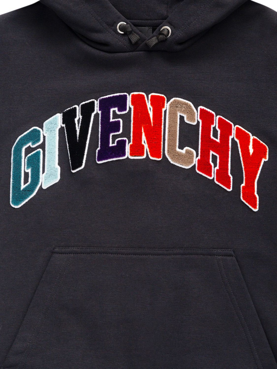 Givenchy: Logo贴片棉质连帽卫衣 - 黑色 - kids-girls_1 | Luisa Via Roma