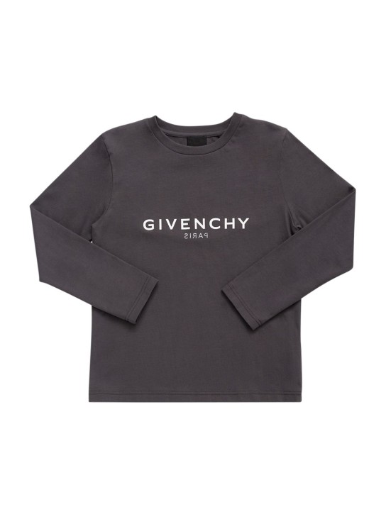 Givenchy: T-shirt en jersey imprimé logo à manches longues - kids-girls_0 | Luisa Via Roma