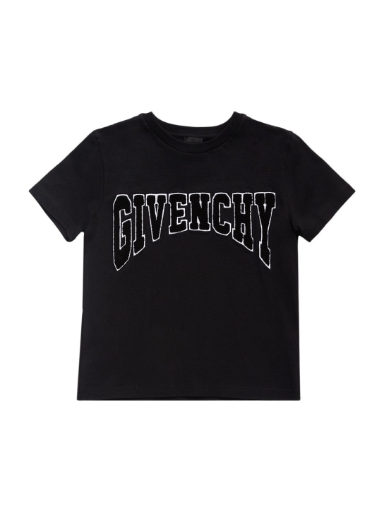 Givenchy: T-shirt en coton biologique avec patch logo - Noir - kids-girls_0 | Luisa Via Roma