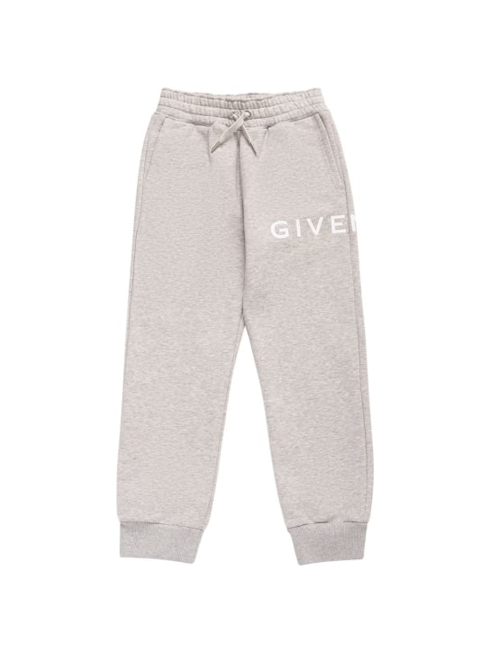Givenchy: Logo印花混棉运动裤 - 灰色 - kids-boys_0 | Luisa Via Roma