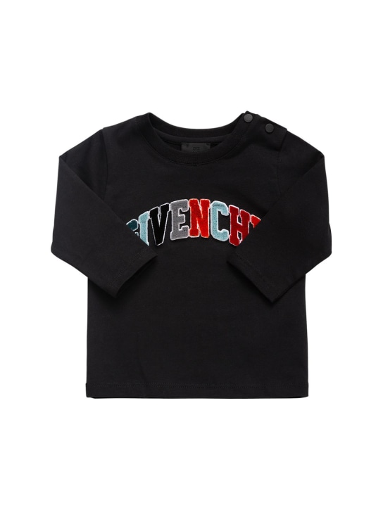 Givenchy: T-shirt en coton biologique avec patch logo - Noir - kids-girls_0 | Luisa Via Roma