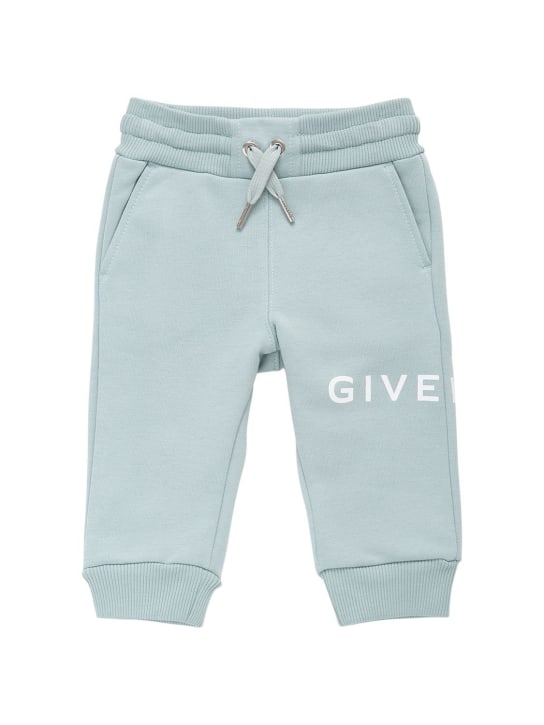 Givenchy: Pantalon de survêtement en coton à imprimé logo - Vert Clair - kids-girls_0 | Luisa Via Roma