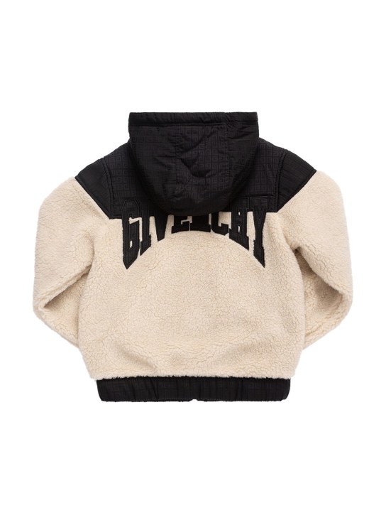Givenchy: Logo nylon & teddy puffer jacket - Negro/Beige - kids-girls_0 | Luisa Via Roma