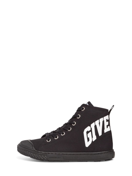 Givenchy: Baskets montantes en toile imprimé logo - Noir - kids-boys_0 | Luisa Via Roma