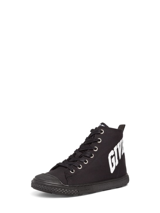 Givenchy: Sneakers high top in tela con stampa - Nero - kids-girls_1 | Luisa Via Roma
