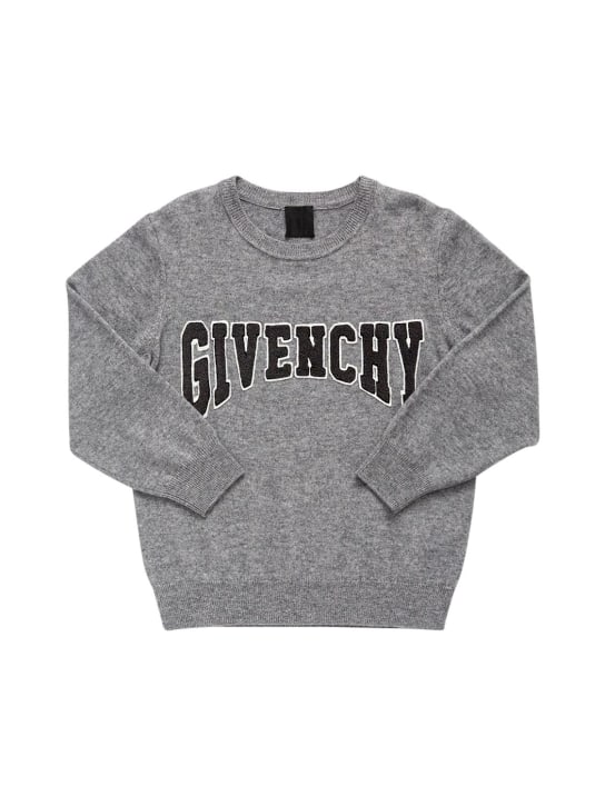 Givenchy: Pull en maille de laine et cachemire mélangés Cael - Gris - kids-girls_0 | Luisa Via Roma