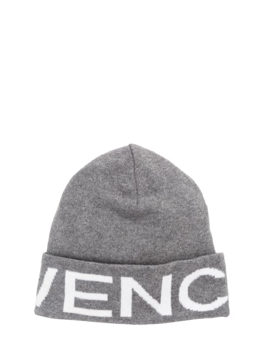 Givenchy: Logo intarsia cotton blend beanie hat - Grey - kids-boys_1 | Luisa Via Roma