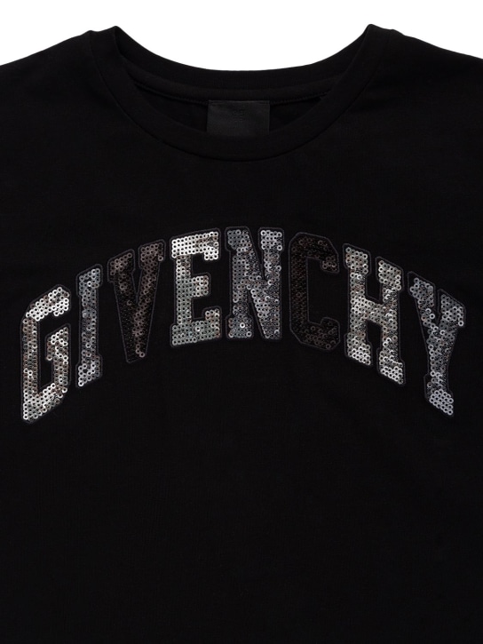 Givenchy: T-shirt en jersey de coton à logo avec sequins - Noir - kids-girls_1 | Luisa Via Roma