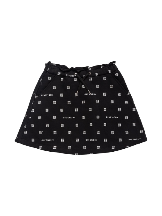 Givenchy: Jupe courte en jersey de coton imprimé logo - Noir - kids-girls_0 | Luisa Via Roma
