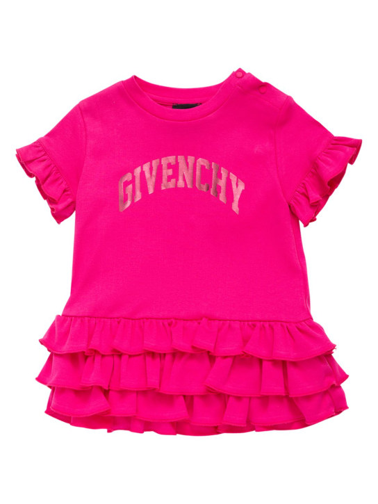 Givenchy: Robe chemise en jersey de coton à volants - kids-girls_0 | Luisa Via Roma