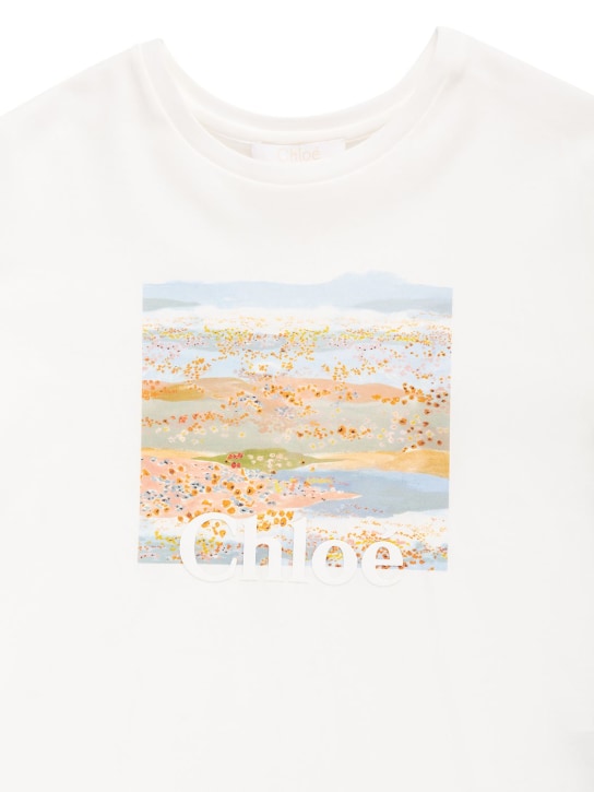 Chloé: Camiseta de jersey de algodón orgánico con logo - Blanco - kids-girls_1 | Luisa Via Roma