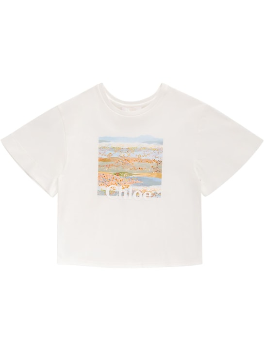 Chloé: T-shirt in jersey di cotone organico con logo - Bianco - kids-girls_0 | Luisa Via Roma