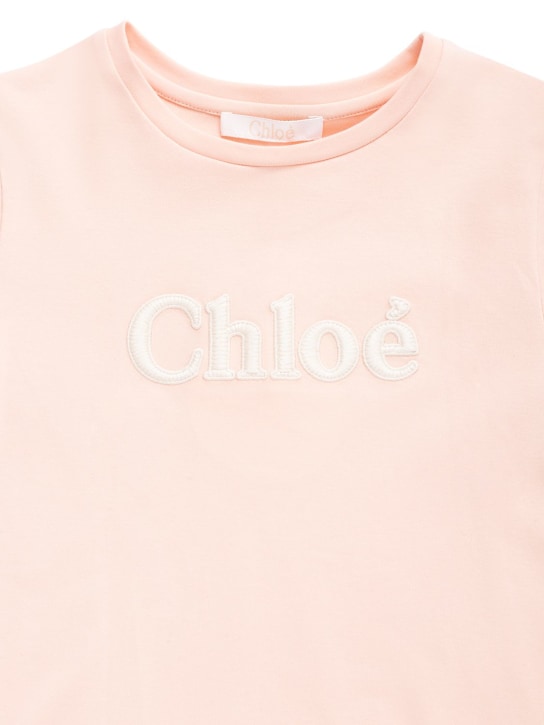 Chloé: Organic cotton jersey t-shirt w/logo - Pembe - kids-girls_1 | Luisa Via Roma