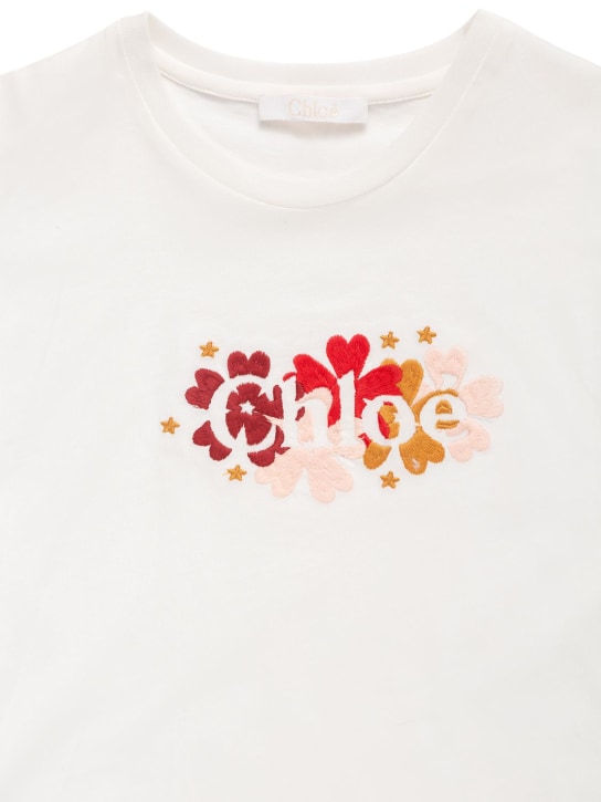 Chloé: Logo有机棉平纹针织T恤 - 白色 - kids-girls_1 | Luisa Via Roma