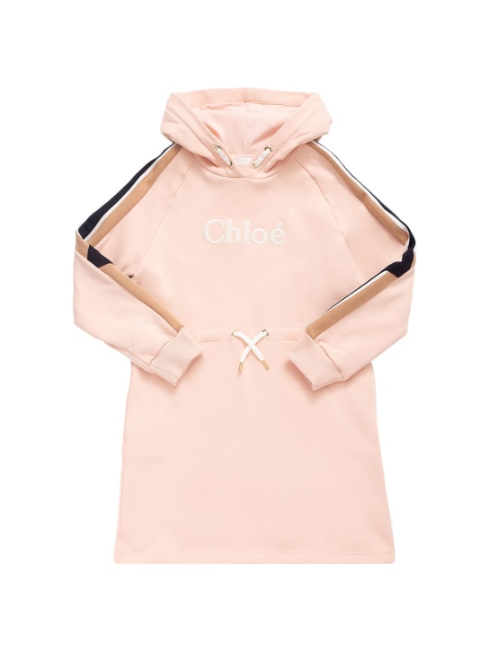 Chloé: 有机棉平纹针织连衣裙 - 粉色 - kids-girls_0 | Luisa Via Roma
