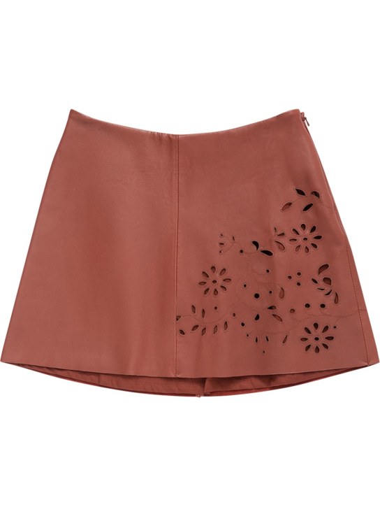 Chloé: Embroidered leather skirt - Brown - kids-girls_0 | Luisa Via Roma