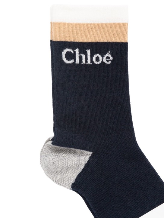 Chloé: Cotton blend logo jacquard socks - kids-girls_1 | Luisa Via Roma