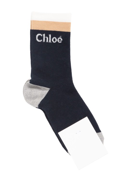 Chloé: Cotton blend logo jacquard socks - kids-girls_0 | Luisa Via Roma