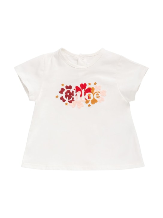 Chloé: 로고 오가닉 코튼 저지 티셔츠 - kids-girls_0 | Luisa Via Roma