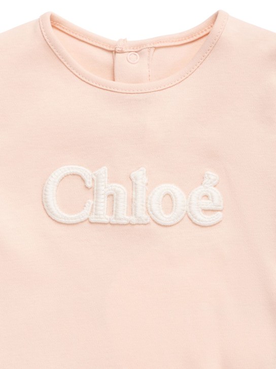 Chloé: Organic cotton jersey t-shirt w/logo - Pink - kids-girls_1 | Luisa Via Roma