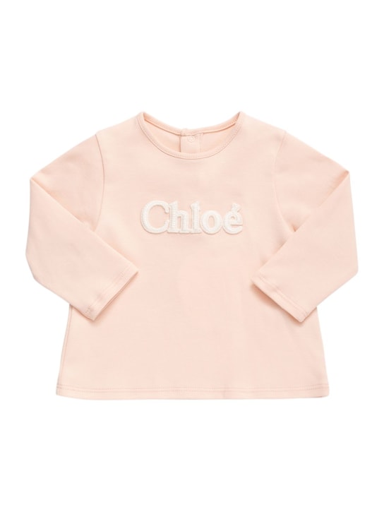 Chloé: Organic cotton jersey t-shirt w/logo - Pink - kids-girls_0 | Luisa Via Roma