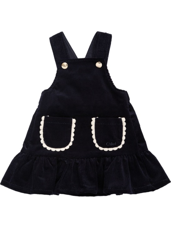 Chloé: Organic cotton corduroy dungaree dress - Lacivert - kids-girls_0 | Luisa Via Roma