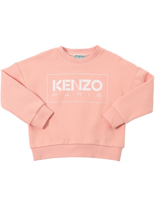 Kenzo Kids: Sweat-shirt en coton à logo - Rose - kids-girls_0 | Luisa Via Roma