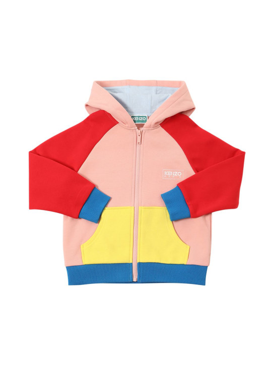 Kenzo Kids: Color block cotton zip-up hoodie - Multicolor - kids-girls_0 | Luisa Via Roma