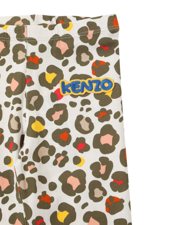 Kenzo Kids: Leggings in jersey di cotone stampato con logo - Multicolore - kids-girls_1 | Luisa Via Roma