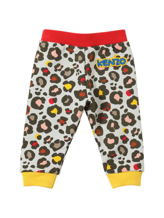 Kenzo Kids: Pantaloni in felpa di cotone stampato con logo - Multicolore - kids-girls_0 | Luisa Via Roma