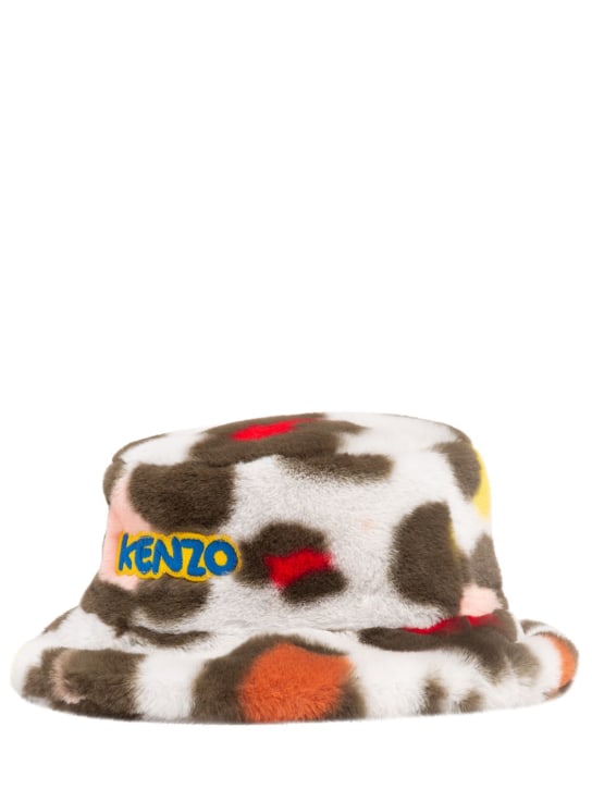 Kenzo Kids: Faux fur bucket hat w/logo - Multicolor - kids-girls_1 | Luisa Via Roma