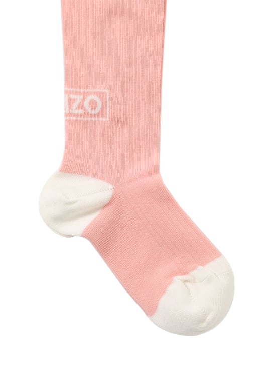 Kenzo Kids: Cotton blend knit tights w/logo - Pink - kids-girls_1 | Luisa Via Roma
