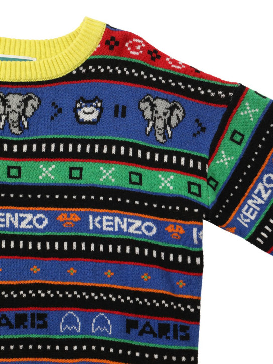 Kenzo Kids: Striped cotton blend sweater - Mavi - kids-boys_1 | Luisa Via Roma