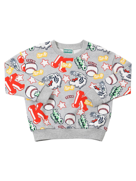 Kenzo Kids: Sweat-shirt en coton imprimé logo - Gris/Multicolore - kids-boys_0 | Luisa Via Roma