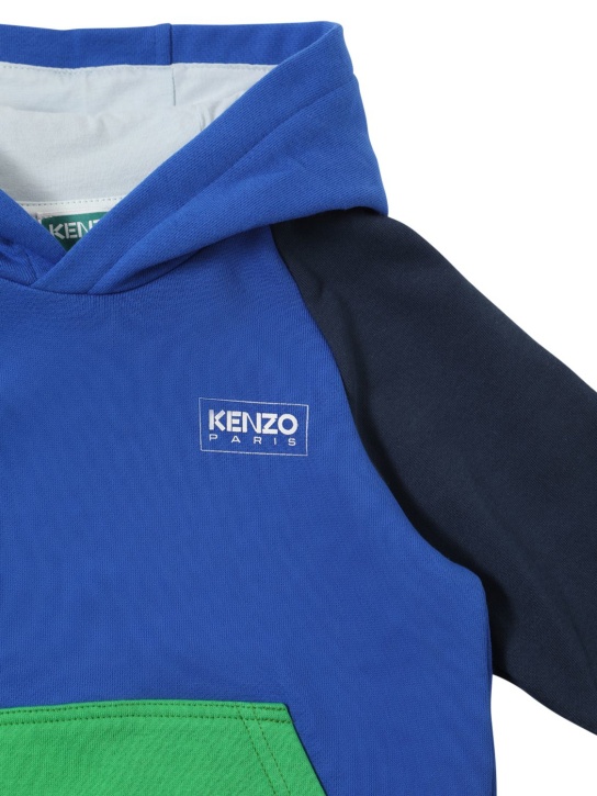 Kenzo Kids: Sweat-shirt en coton color-block à logo - Bleu - kids-boys_1 | Luisa Via Roma