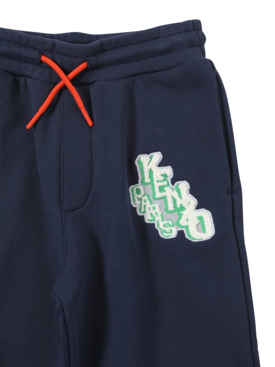 Kenzo Kids: Pantalon en coton avec patch logo - Bleu Marine/Orange - kids-boys_1 | Luisa Via Roma