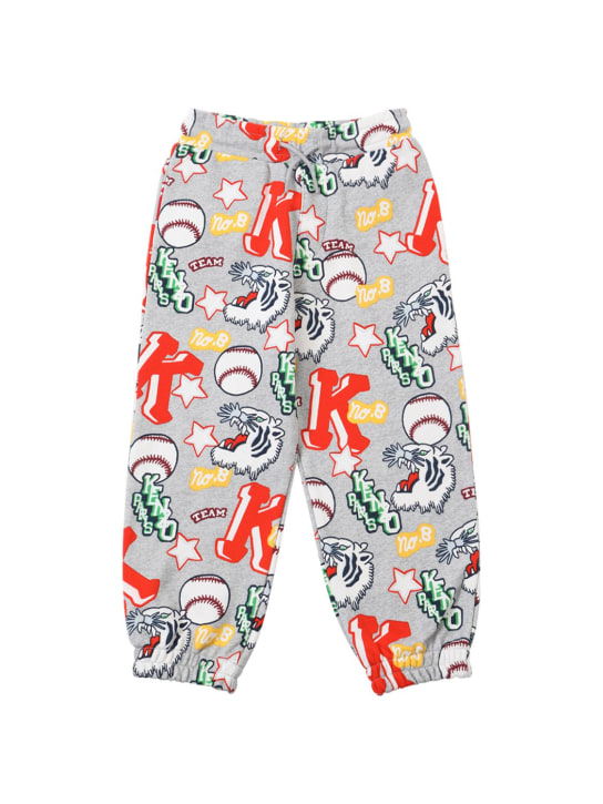 Kenzo Kids: Pantalon de survêtement en coton imprimé logo - Gris/Multicolore - kids-boys_0 | Luisa Via Roma