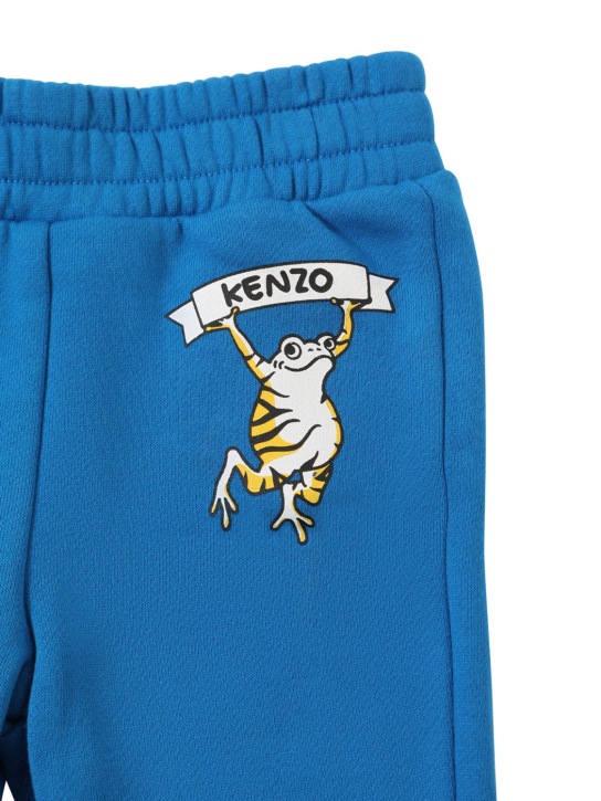 Kenzo Kids: Pantaloni in felpa di cotone stampato con logo - Blu - kids-boys_1 | Luisa Via Roma